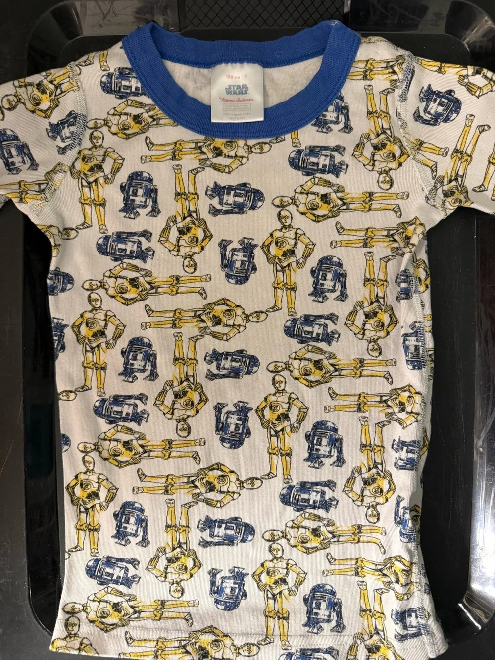 Hanna Andersson White Short Sleeve Tee with Blue & Yellow Droid Print